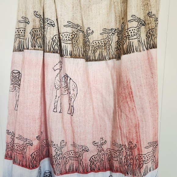 Handmade Multi-color Maxi Skirt Tan Pink Blue Size Large Camels Gazelles Zoo - Picture 4 of 16